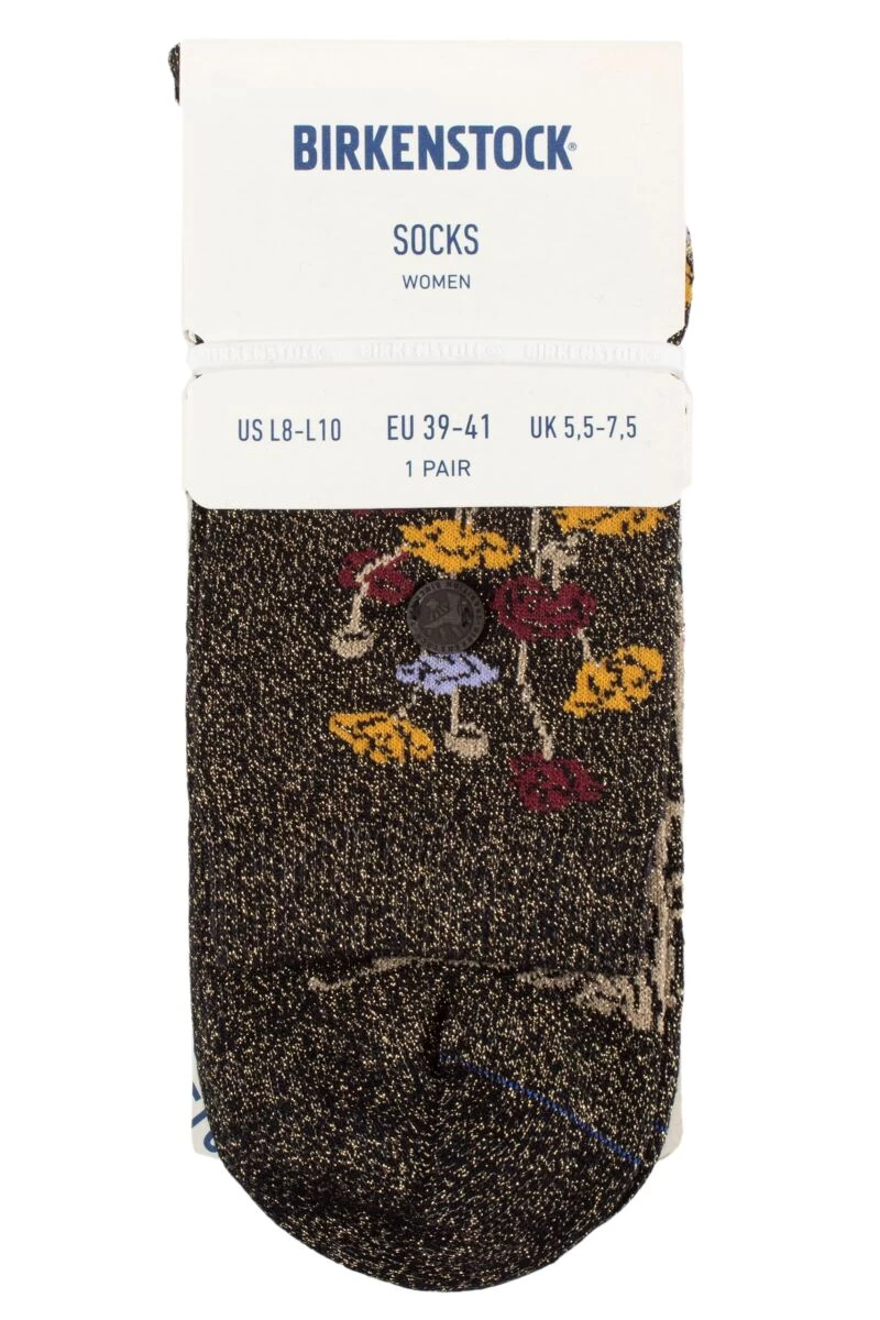 Ladies 1 Pair Birkenstock Cotton Bling Flower Pattern Socks