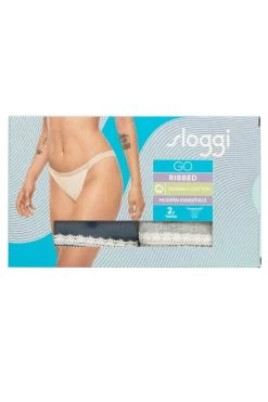 Ladies 2 Pack Sloggi GO Ribbed Tanga Briefs