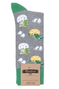 1 Pair Dinos Eggs Cotton Socks Unisex - Moustard