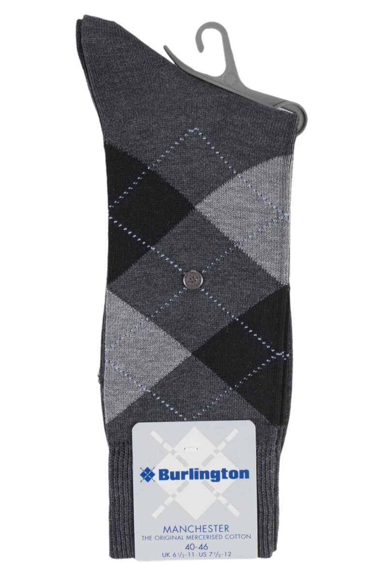 1 Pair Manchester Argyle Cotton Socks Men's - Burlington