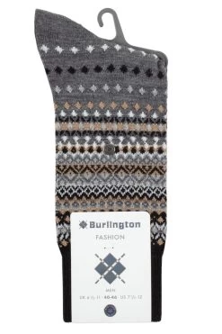 Mens 1 Pair Burlington Ancient Fair Isle Wool Socks