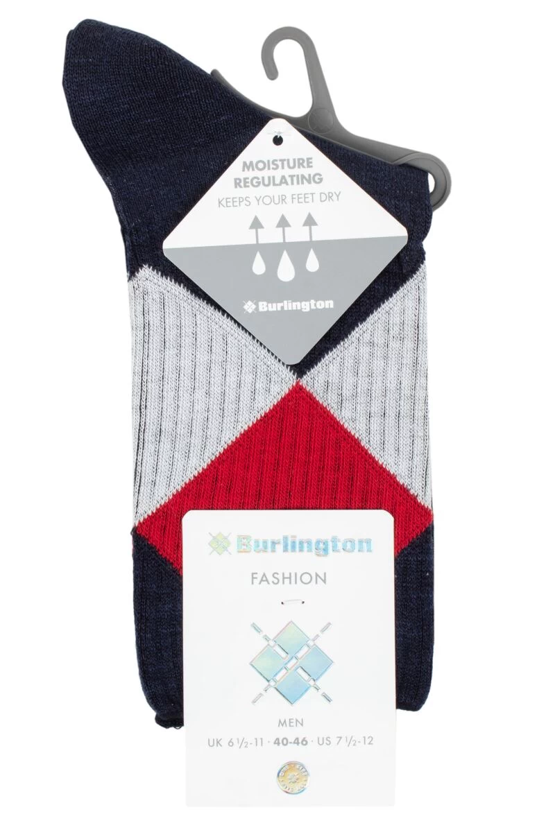 Mens 1 Pair Burlington Active Rhomb Cotton Sports Socks