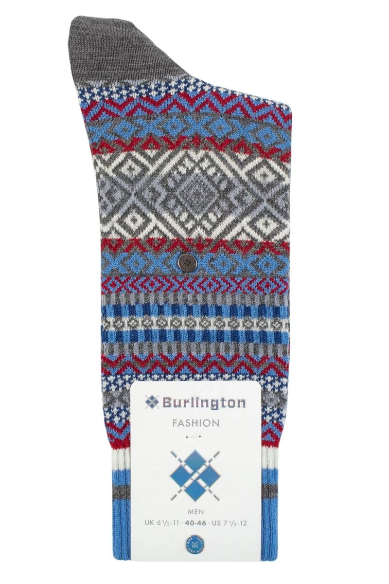 Mens 1 Pair Burlington All Over Fairisle Virgin Wool Socks