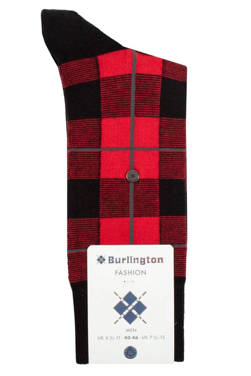 Mens 1 Pair Burlington Lodge All Over Check Cotton And Wool Socks