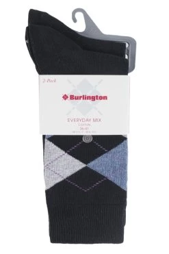2 Pair Everyday Mix Plain And Argyle Cotton Socks Ladies - Burlington