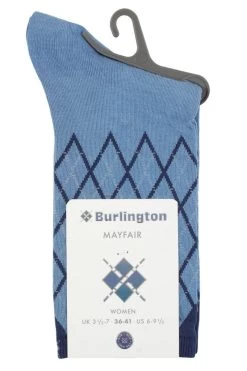 Ladies 1 Pair Burlington Mayfair Cotton Argyle Topped Socks