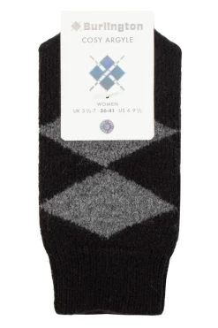 Ladies 1 Pair Burlington Cosy Argyle Wool Slipper Socks