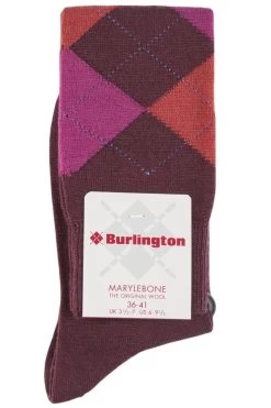 1 Pair Marylebone Argyle Wool Knee High Socks Ladies - Burlington