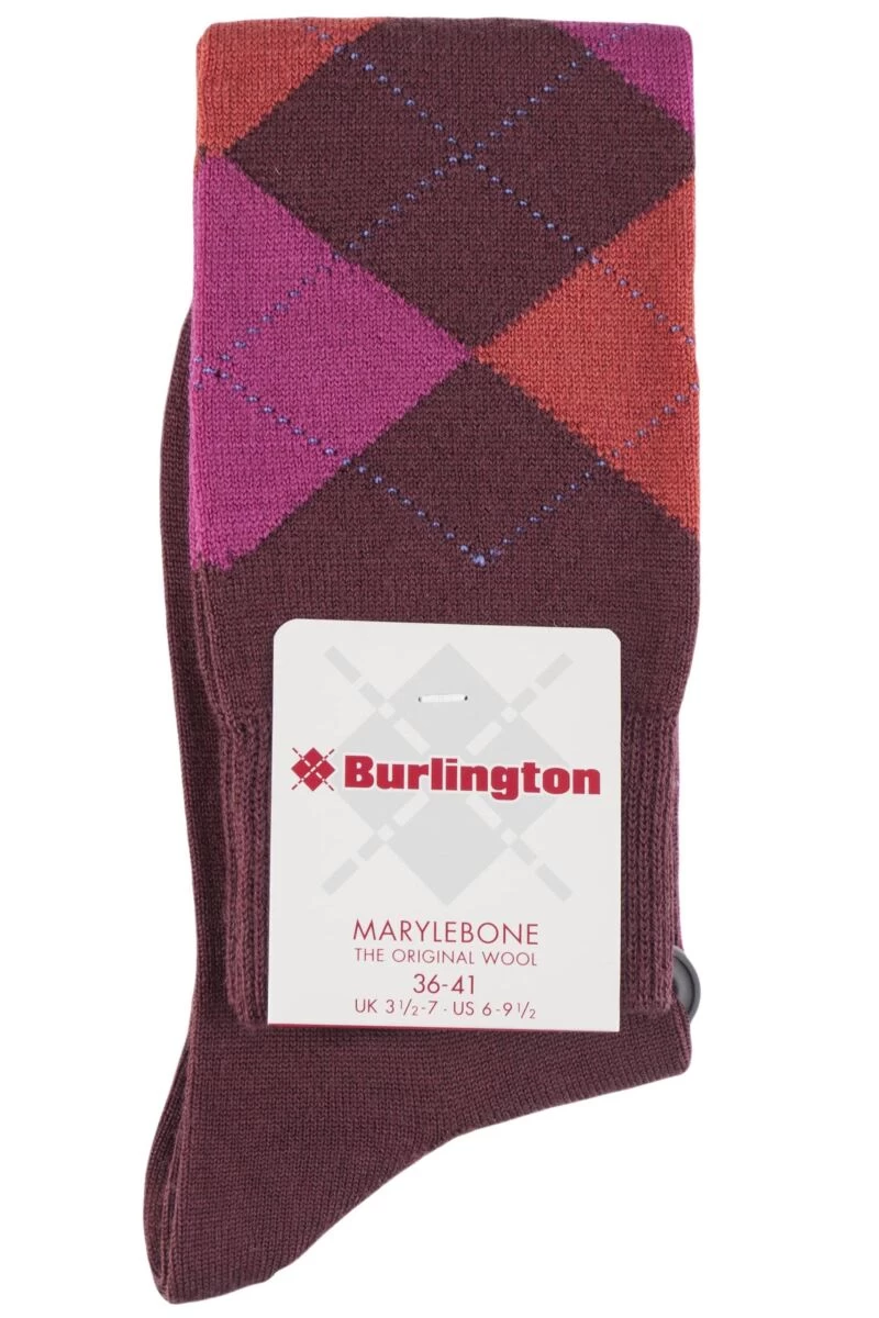 1 Pair Marylebone Argyle Wool Knee High Socks Ladies - Burlington