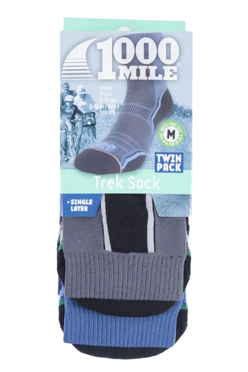 2 Pair Trek Socks Unisex - 1000 Mile