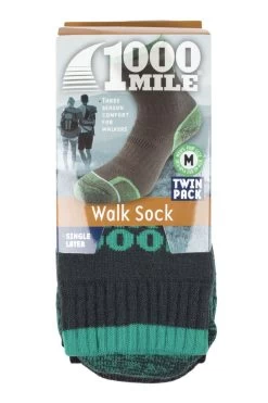 Mens And Ladies 2 Pair 1000 Mile Single Layer Walking Socks