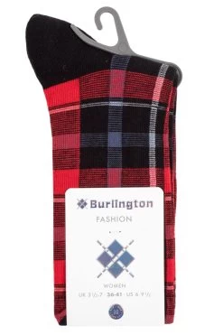 Ladies 1 Pair Burlington Modular Check Tartan Cotton Socks