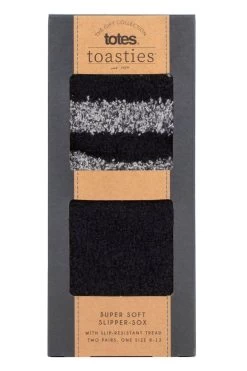 2 Pair Twin Super Soft Stripe And Plain Slipper Socks Men's - Totes