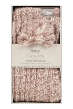 Ladies 1 Pair Totes Luxury Sparkle Slipper Socks With Pom Poms