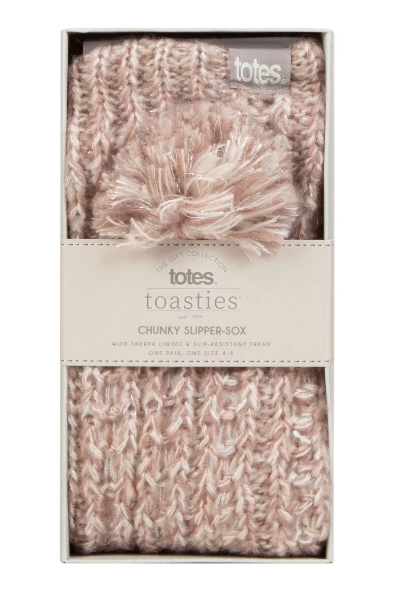 Ladies 1 Pair Totes Luxury Sparkle Slipper Socks With Pom Poms