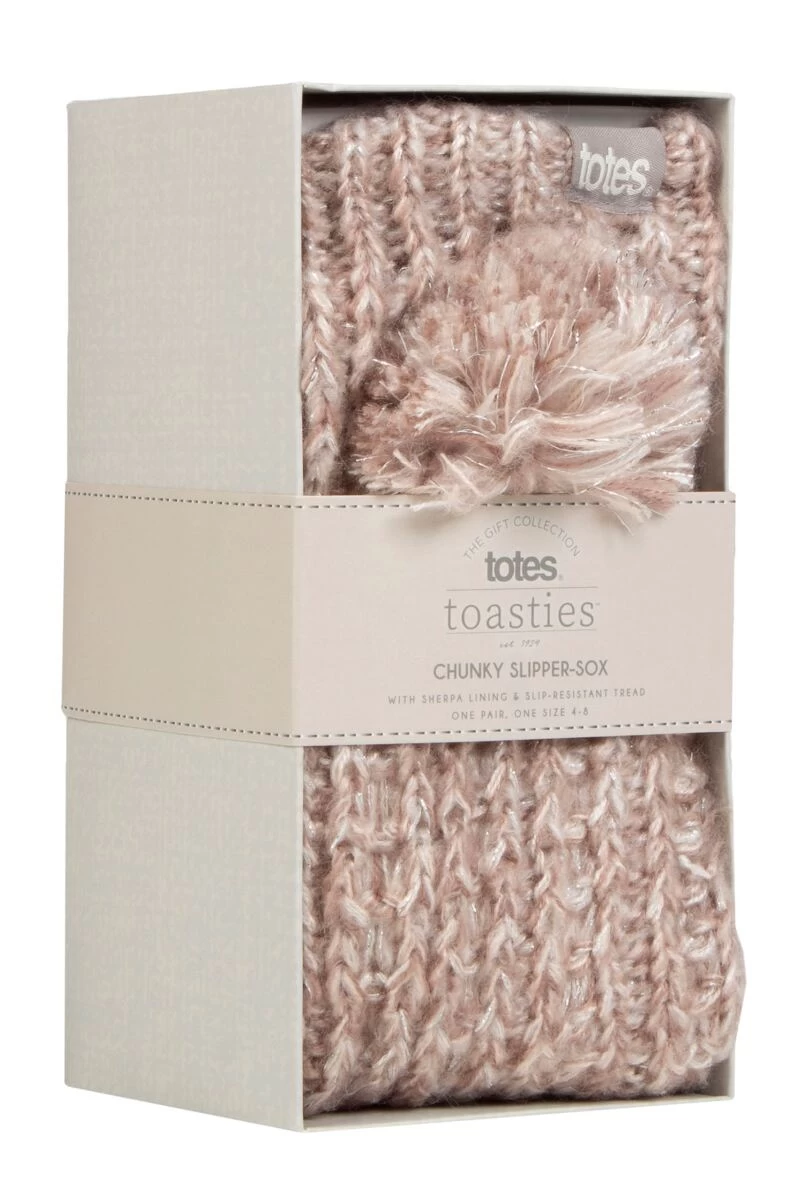 Ladies 1 Pair Totes Luxury Sparkle Slipper Socks With Pom Poms - Image 2