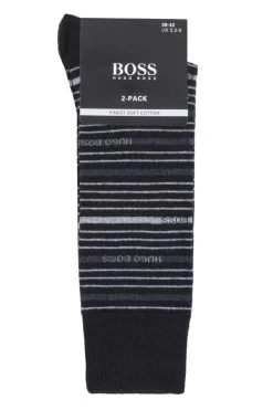 2 Pair BOSS Stripe And Plain Combed Cotton Socks Men's - Hugo Boss