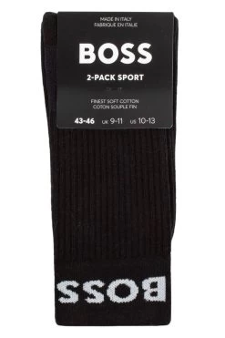 Mens 2 Pair BOSS Ribbed Cotton Sports Socks