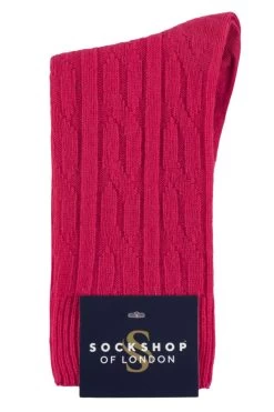 1 Pair Of London 100% Cashmere Cable Knit Bed Socks Ladies - SOCKSHOP Of London