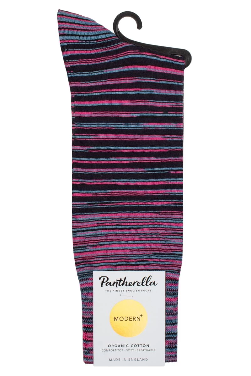 Mens 1 Pair Pantherella Aurelia Space Dye Striped Organic Cotton Socks With Comfort Cuff