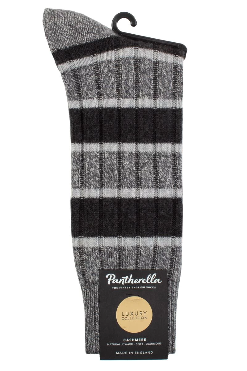 Mens 1 Pair Pantherella Stalbridge 85% Cashmere Striped Ribbed Socks