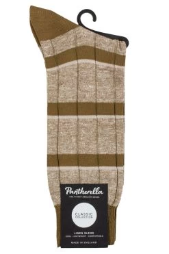 Mens 1 Pair Pantherella Samarkand Linen Blend Striped Ribbed Socks