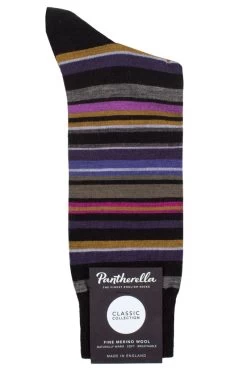 Mens 1 Pair Pantherella Quakers Merino Wool Striped Socks