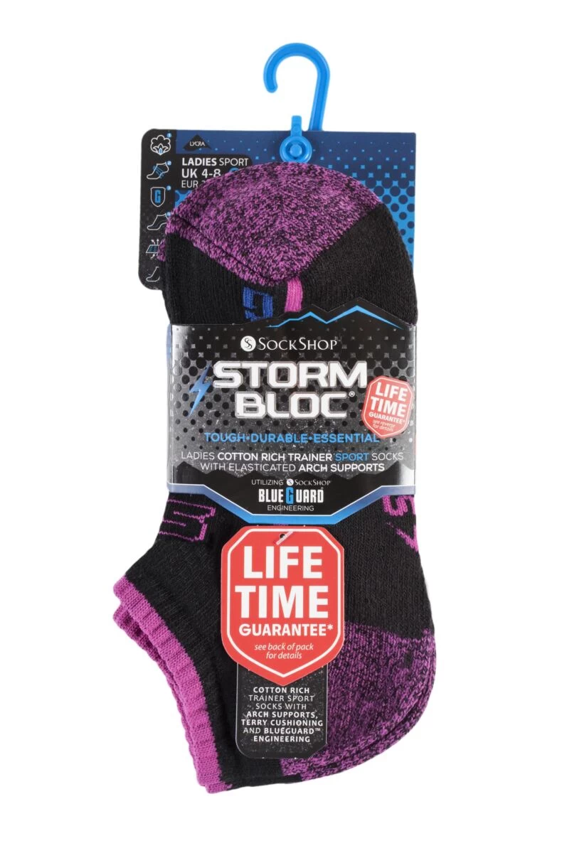 2 Pair With BlueGuard Ankle Trainer Socks Ladies - Storm Bloc