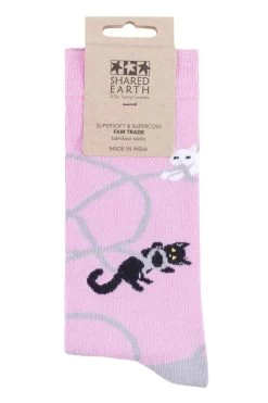 1 Pair Fair Trade Bamboo Kittens Playing Socks Unisex - Shared Earth