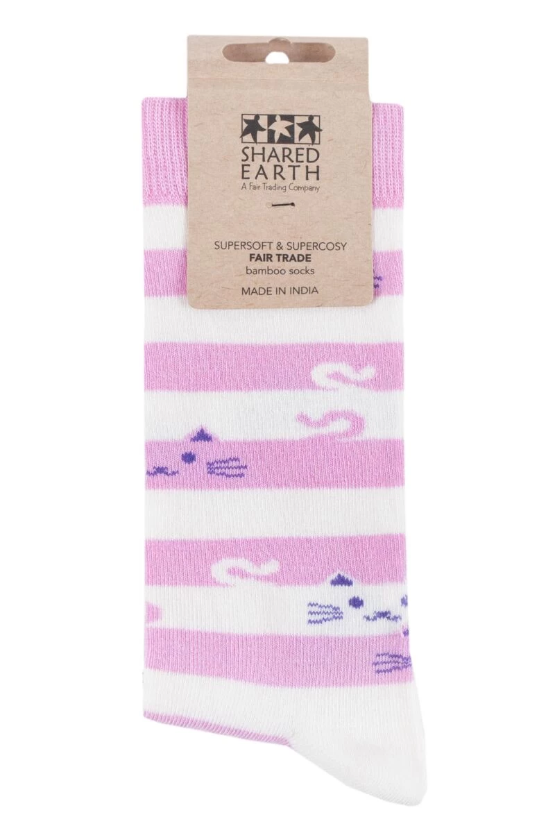 1 Pair Cheeky Cats Fair Trade Bamboo Socks Unisex - Shared Earth