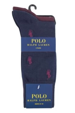 2 Pair Embroidered Horse And Plain Cotton Socks Men's - Ralph Lauren