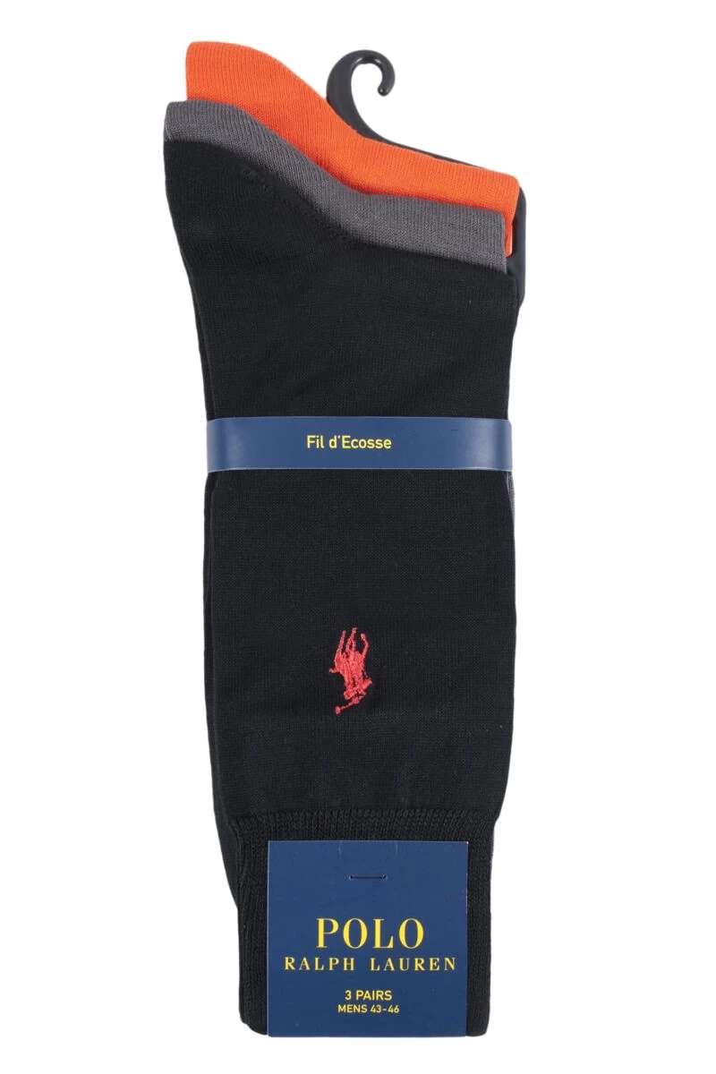 3 Pair Mercerized Cotton Flat Knit Plain Socks Men's - Ralph Lauren