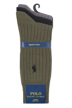 3 Pair Egyptian Cotton Ribbed Plain Socks Men's - Ralph Lauren