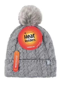 1 Pack Heat Weaver Cable Knit Pom Pom Hat Ladies - Heat Holders