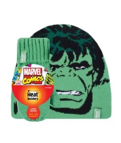 Kids 1 Pack SOCKSHOP Heat Holders Marvel Hulk Hat & Mittens