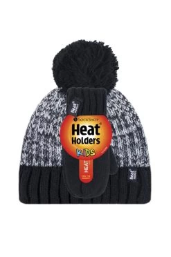Kids 1 Pack SOCKSHOP Heat Holders Turn Over Pom Pom Hat & Mittens