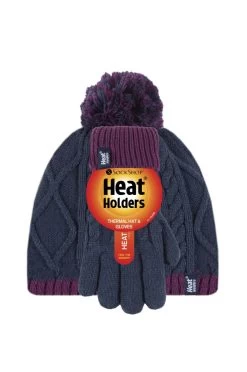 Kids 1 Pack SOCKSHOP Heat Holders Diamond Pom Pom Hat & Gloves