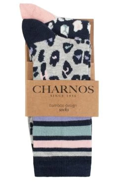 Ladies 2 Pair Charnos Animal And Stripe Bamboo Socks