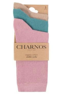 Ladies 3 Pair Charnos Organic Cotton Ankle Socks