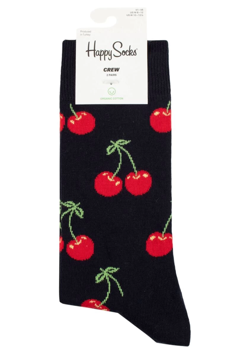 Mens And Ladies 2 Pair Happy Socks Classic Cherry Socks