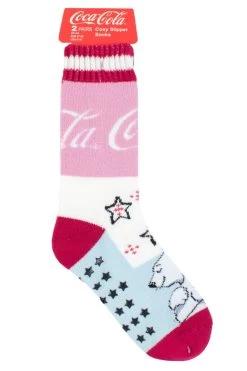 Coca-Cola Ladies 2 Pair Coca Cola Love Polar Bear Slipper Socks