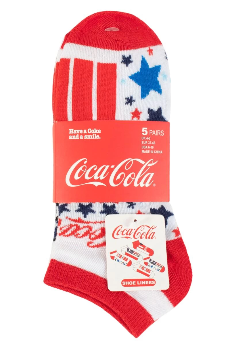 Coca-Cola Ladies 5 Pair Coca Cola Stars And Stripe Shoe Liner Socks