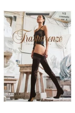 Ladies 1 Pair Trasparenze Clover Strap Effect Hold Ups