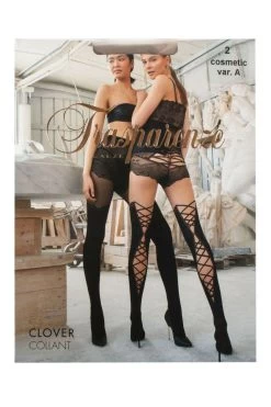 Ladies 1 Pair Trasparenze Clover Strap Effect Mock Hold Up Tights