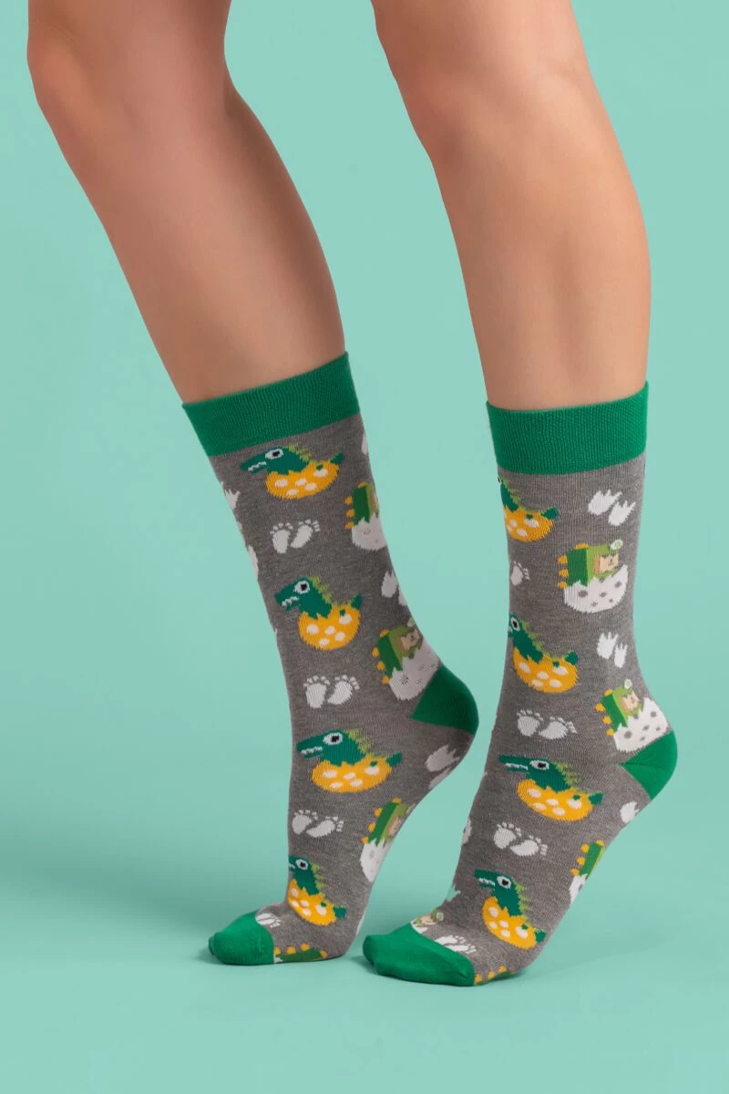 1 Pair Dinos Eggs Cotton Socks Unisex - Moustard - Image 2