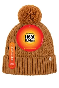 Ladies 1 Pack Heat Holders Ellery Cable Turnover Cuff Pom Pom Hat