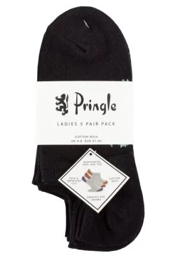 Ladies 5 Pair Pringle Plain Cotton Trainer Socks