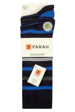 Mens 3 Pair Farah Classic Plain Bamboo And Patterned Socks