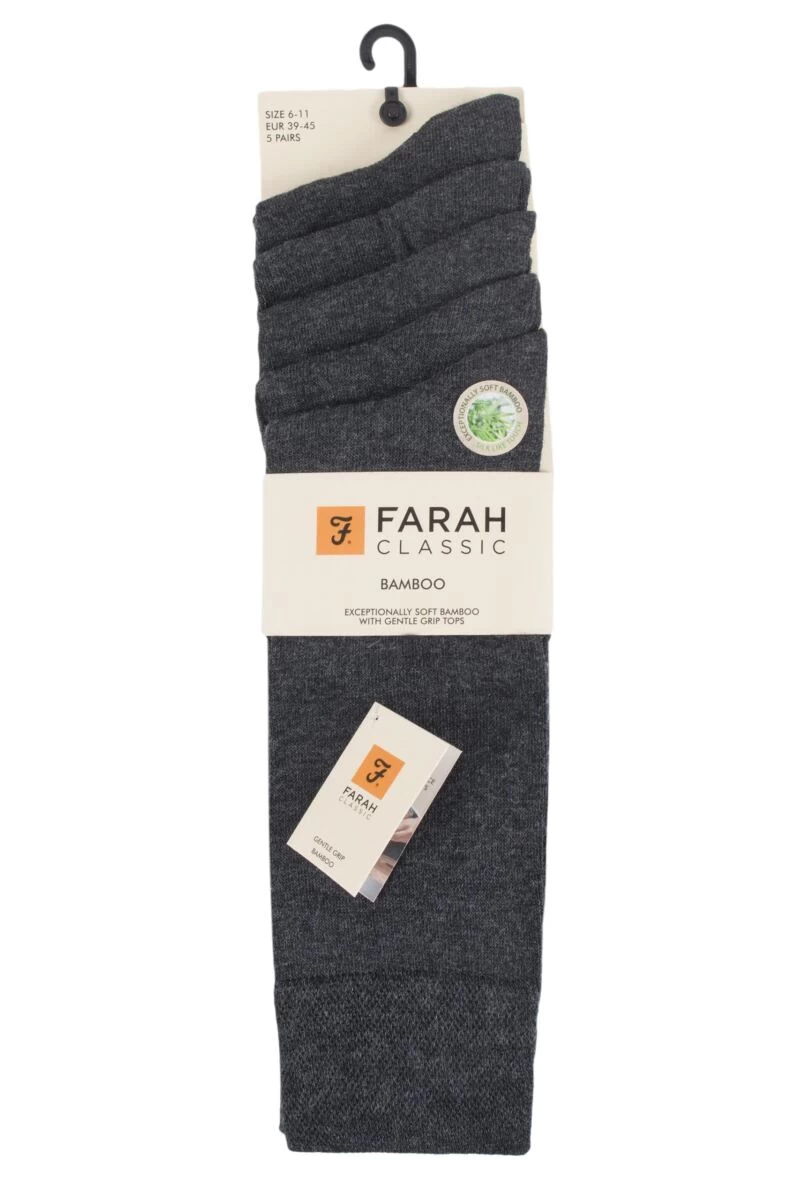 5 Pair Classic Plain Bamboo Socks Men's - Farah