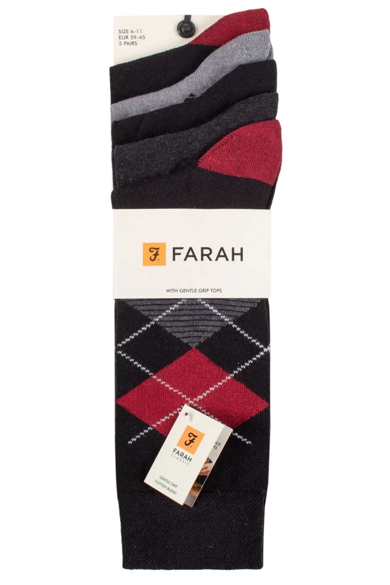 Mens 5 Pair Farah Patterned Striped And Argyle Cotton Socks